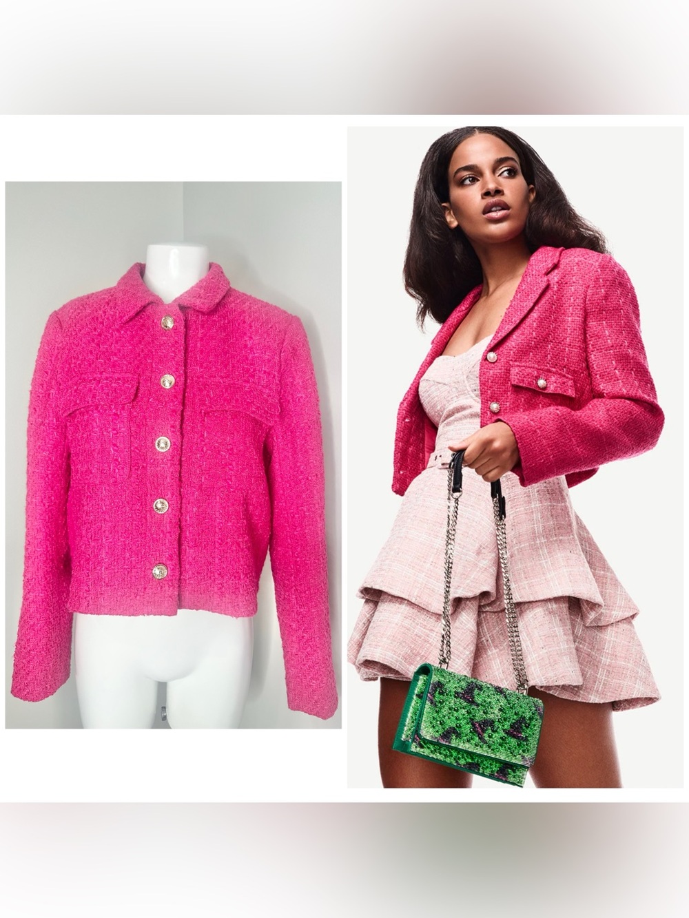 Rachel Zoe Hot Pink Tweed Button-Front Jacket- NWT -M
